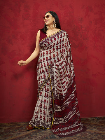 Hand Block Print Saree | Pure Chiffon