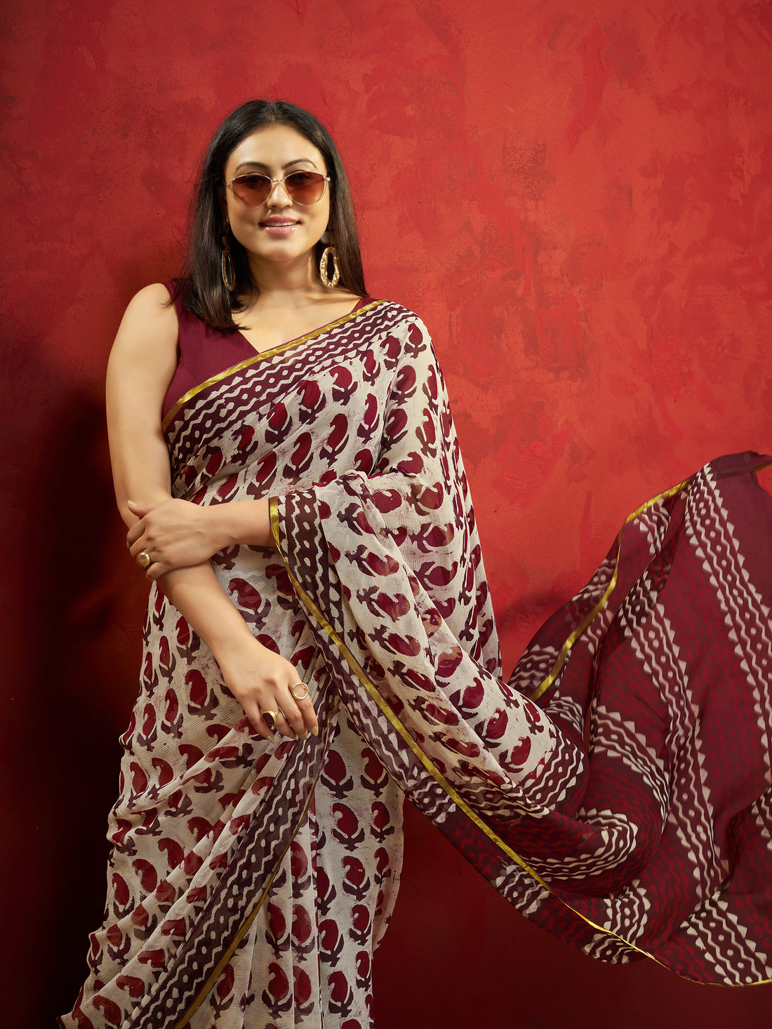 Hand Block Print Saree | Pure Chiffon