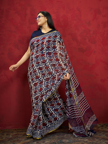 Hand Block Print Saree | Pure Chiffon