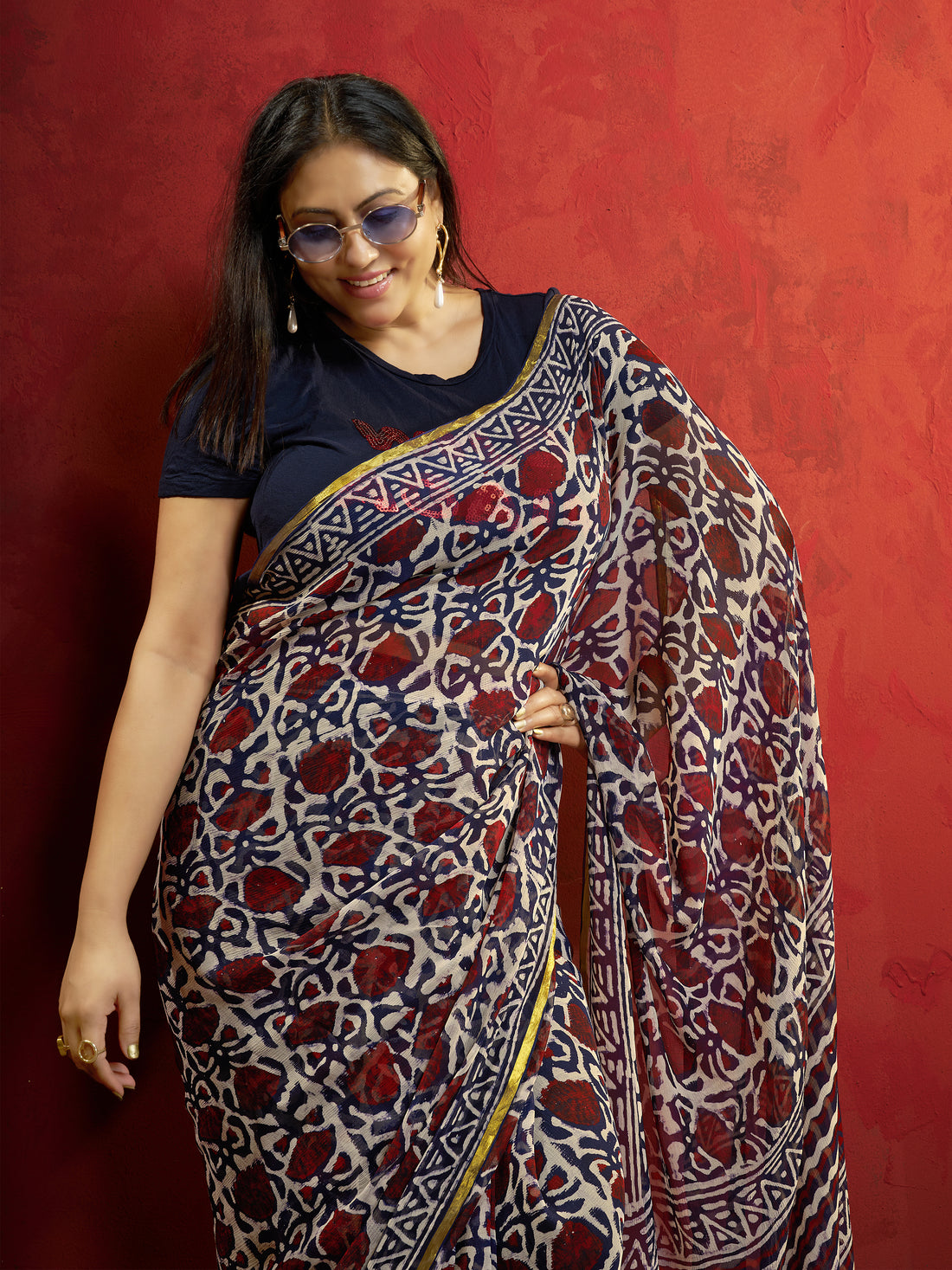 Hand Block Print Saree | Pure Chiffon