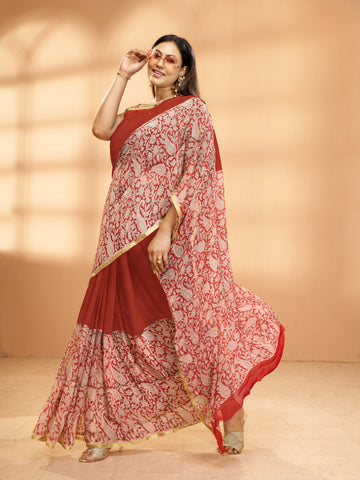 Hand Block Print Saree | Pure Chiffon