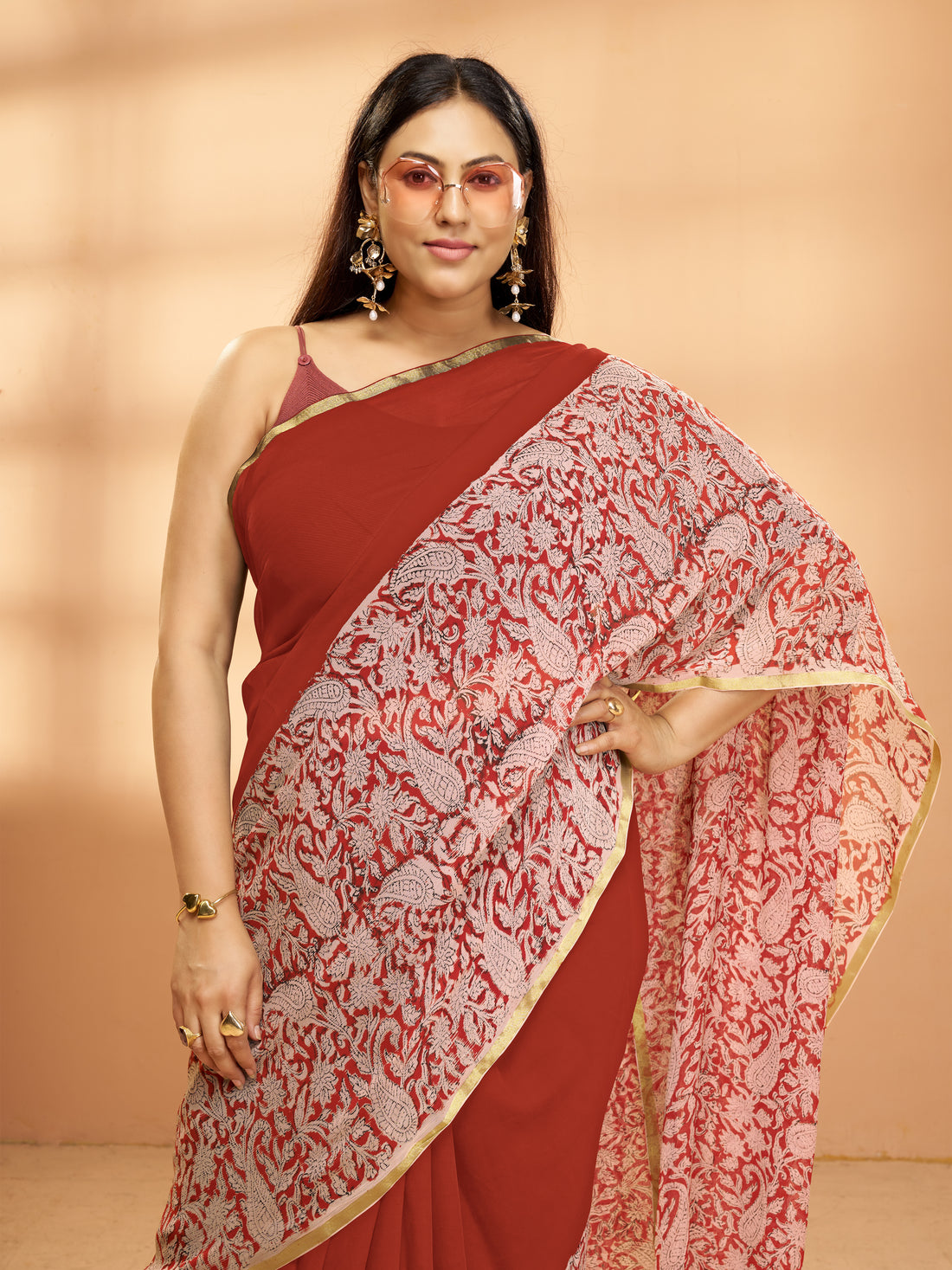 Hand Block Print Saree | Pure Chiffon