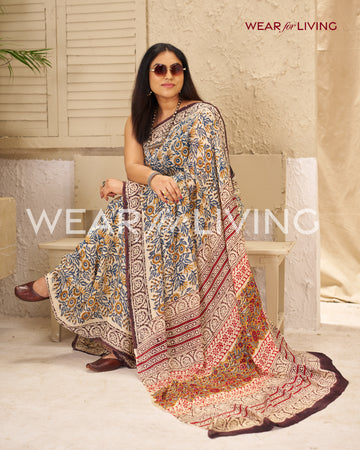Hand Block Print Saree | Pure Chinon Chiffon