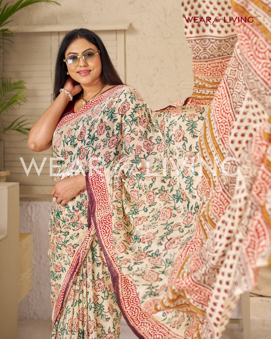 Hand Block Print Saree | Pure Chinon Chiffon