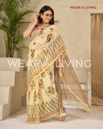 Hand Block Print Saree | Pure Chiffon