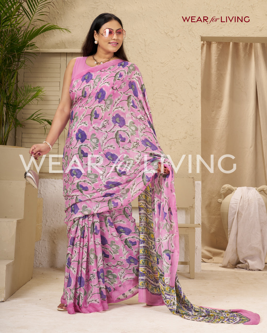 Hand Block Print Saree | Pure Chinon Chiffon