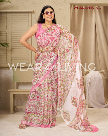 Hand Block Print Saree | Pure Chiffon