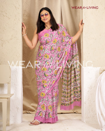 Hand Block Print Saree | Pure Chinon Chiffon