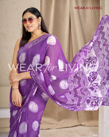 Hand Block Print Saree | Pure Chiffon