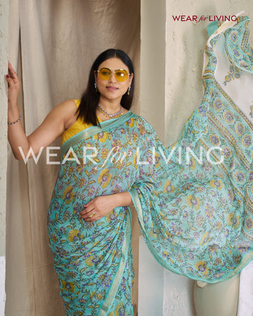 Hand Block Print Saree | Pure Chiffon