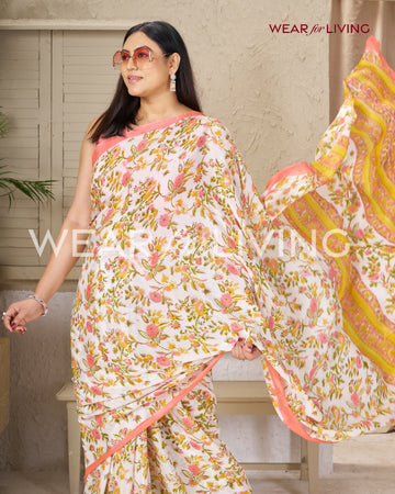 Hand Block Print Saree | Pure Chinon Chiffon