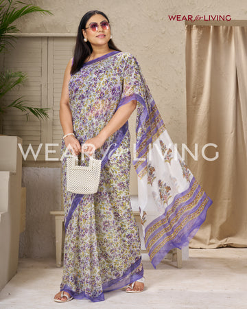 Hand Block Print Saree | Pure Chiffon