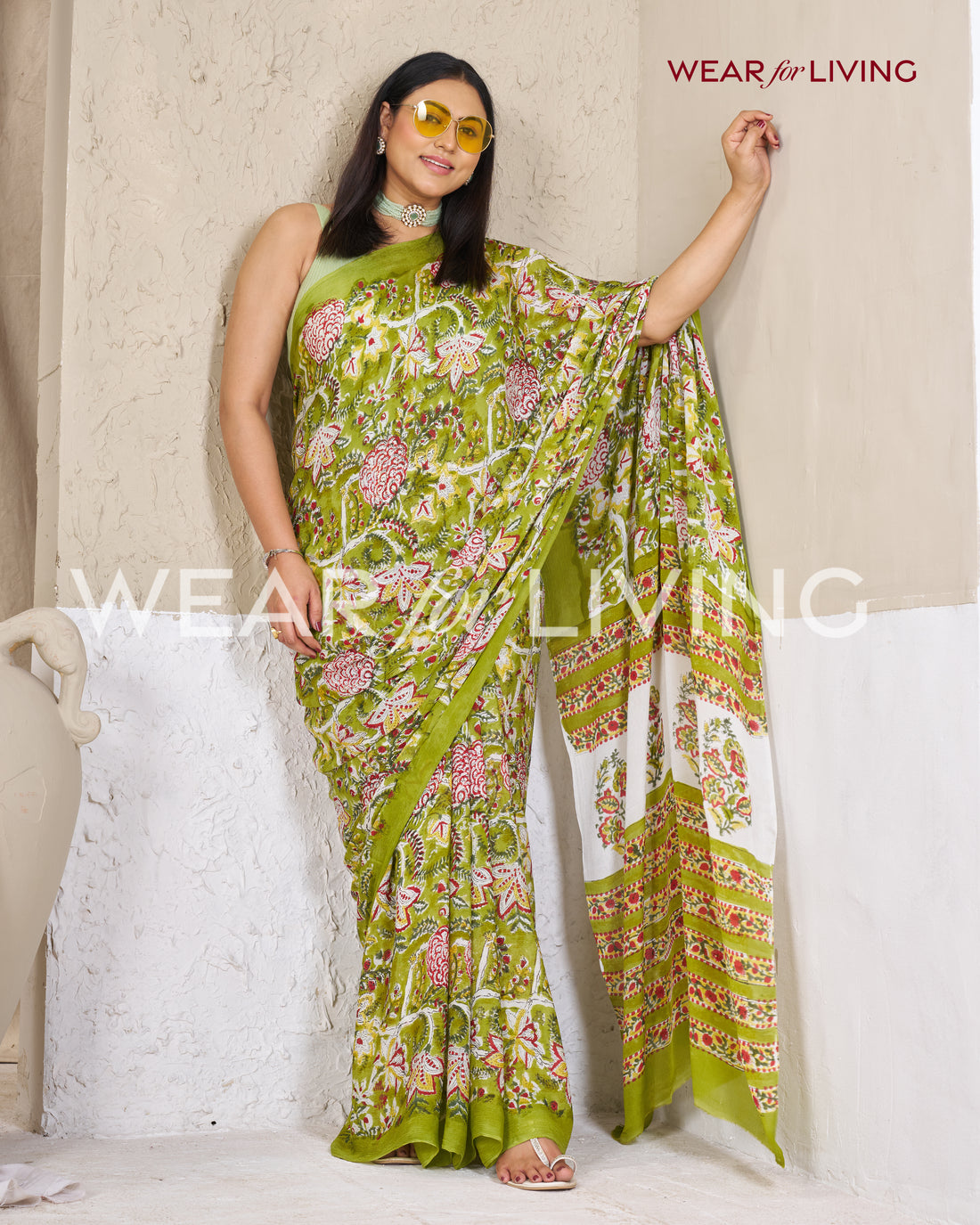 Hand Block Print Saree | Pure Chinon Chiffon