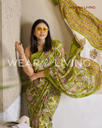 Hand Block Print Saree | Pure Chinon Chiffon